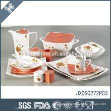 New sqaure dinner set with flower decal design, set for 8 people, colored dinner set